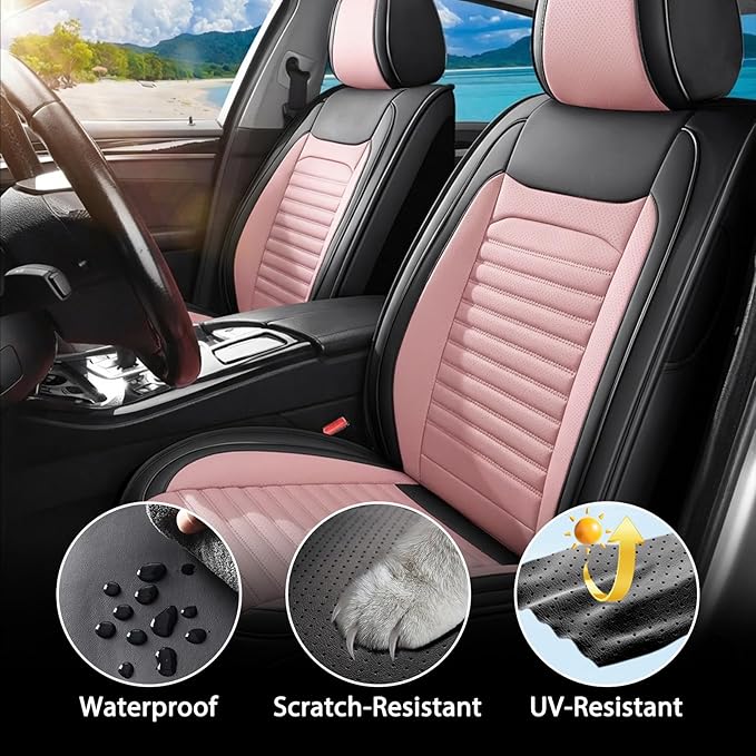 Car Seat Covers Full Set Fit for Toyota Avalon 2001-2022, Premium Faux Leather Car Seat Protector,Breathable Anti-Slip Full Wrapping Edge Seat Covers(Black&Pink,Full Set)