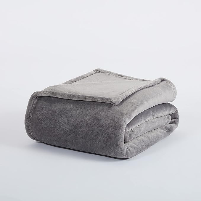 SERTA Cozy Plush Thick Fuzzy Super Soft Lightweight Throw Blanket for Bed, Couch, or Travel, Standard (50 in x 60 in), Grey