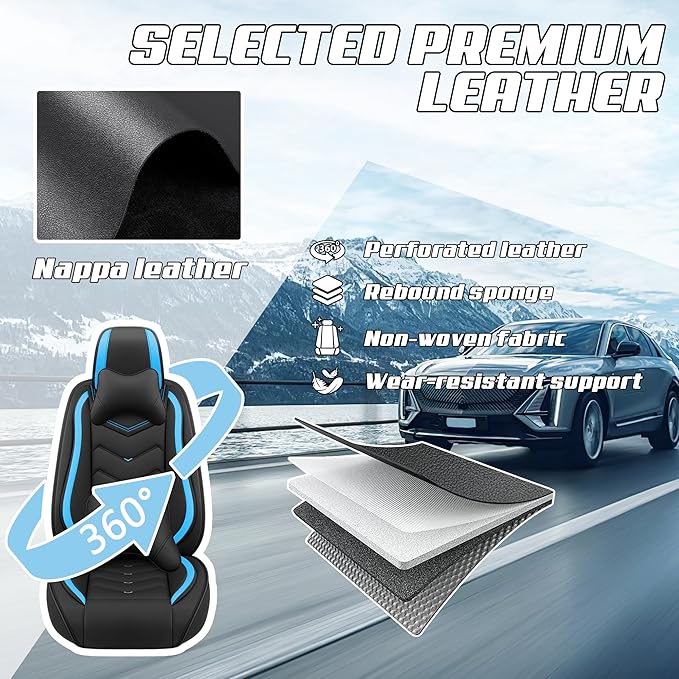 Car Seat Covers Fit for Infiniti g37 2000-2026, Stylish Sport Seat Covers, Waterproof Wear-Resistant Premium Nappa Leather Car Seat Cover.(2 Pcs Front with Pillow/Black Blue)