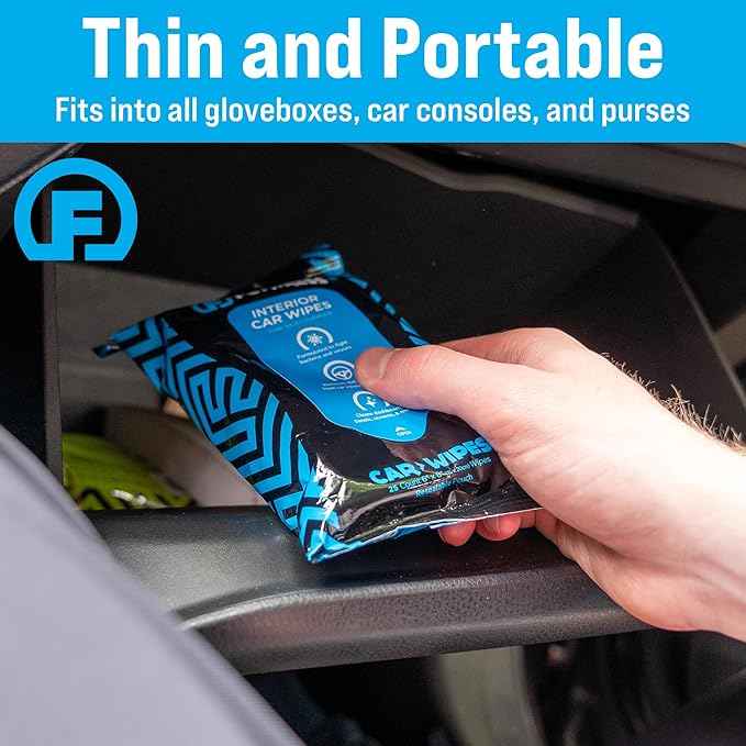 Fortress Car Interior Wipes (25 ct, Pack of 4) for Car Interior Cleaning, Dashboard, Seats, Detailing, and Steering Wheel [Travel Size] Skin-Safe Car Interior Cleaner Supplies