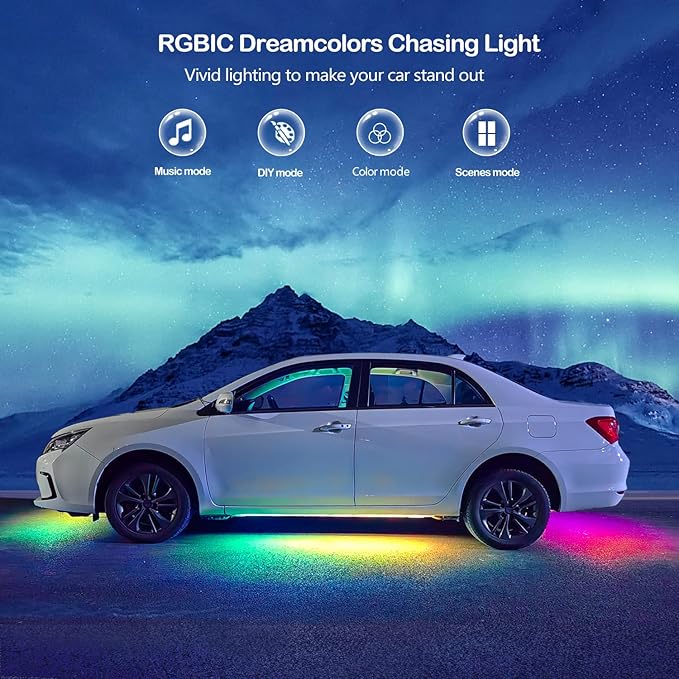 Yielinth Underglow Kit, RGB-IC Under Car Lights With Dream Color Dancing Chasing, 213 Scene Modes, App and Remote Control, 5 Music Modes LED Lights for All Cars