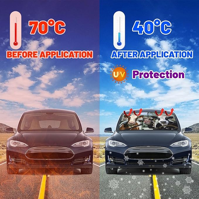 Socira Cow Car Windshield Sunshade Umbrella Foldable Cattle Umbrella Driver Sun Shade Windshield Cover Funny Sunshade Cow Car Accessories Blocks Uv Rays Keeps Cool (57" X 30")