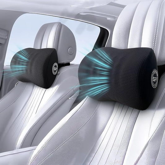 Super Useful Car Headrest Pillow, Car Pillow for Driving with Adjustable Strap, 100% Memory Foam Neck Pillow, Ergonomic Design - Car Neck Pillow(Black, 2 Pack)