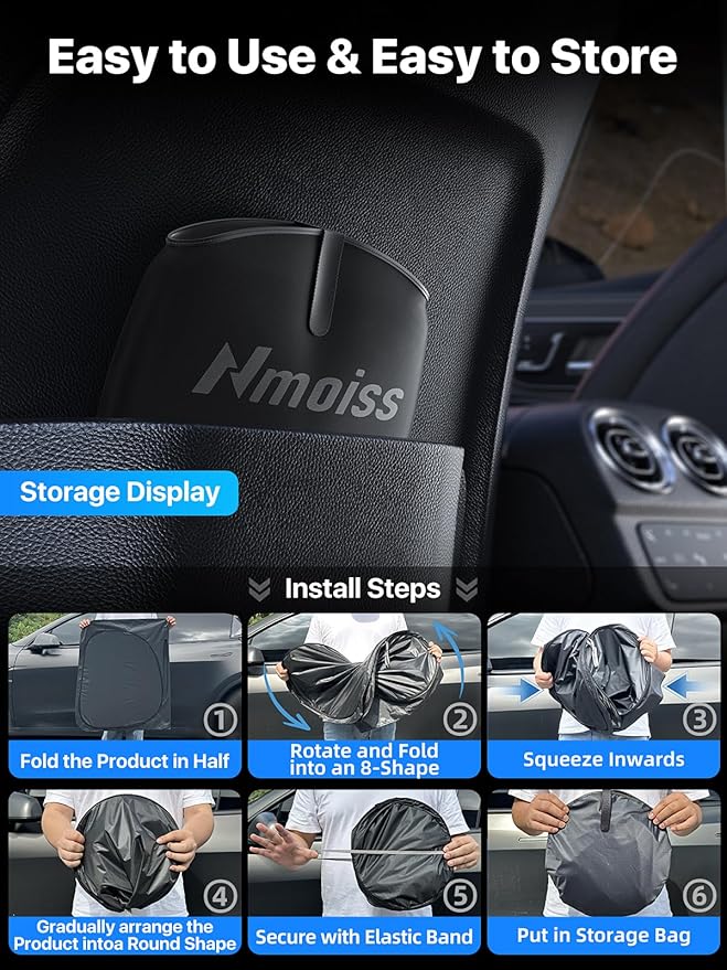 2026 Upgraded Nmoiss Car Windshield Sun Shade [Dot Matrix Reflective Coating] Extended Edge No Light Leakage Design Cooling Protect Car Interior from UV Damage Medium
