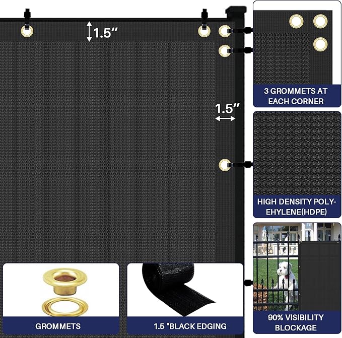Windscreen4less Privacy Fence Screen Heavy Duty Windscreen Fencing Mesh Fabric Shade Net Cover with Brass Grommtes for Outdoor Wall Garden Yard Pool Deck, 8'x237' Black