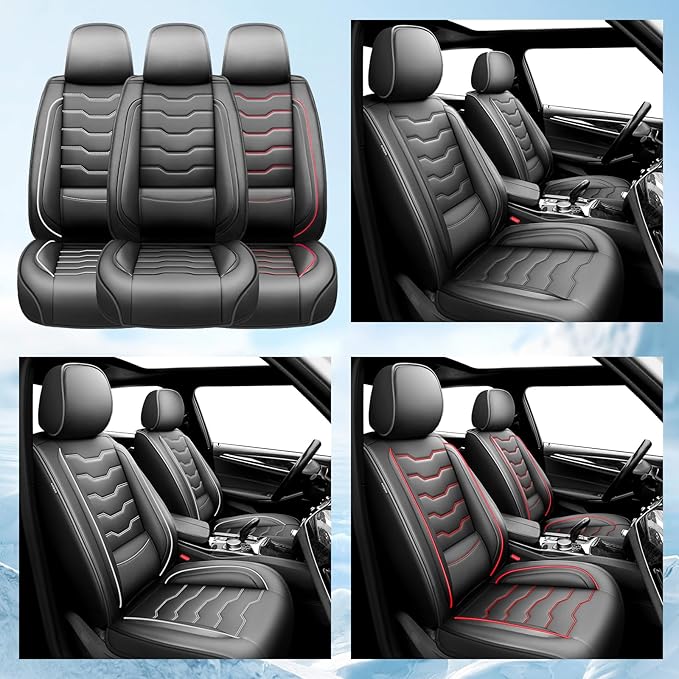 Fit Sonata Car Seat Covers Premium Leather for Hyundai Sonata 2007-2025 2026. Waterproof， Breathable, Scratch-Resistant & All-Weather Seat Cushion Protector（Front Seat,White Line Black