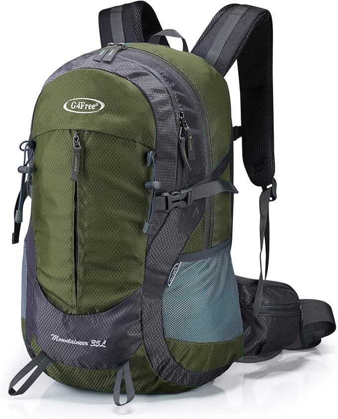 G4Free 35L Hiking Backpack Water Resistant Outdoor Sports Travel Daypack Lightweight with Rain Cover for Women Men (Army Green)