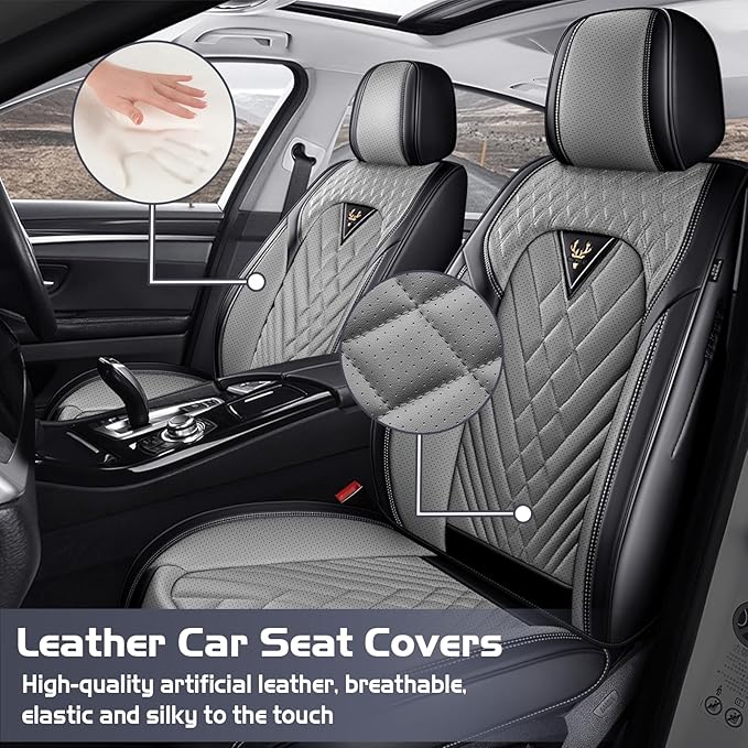 Truck Seat Covers for GMC Sierra 1500 2007-2026, Waterproof Premium Leather Full Coverage Car Seat Cover, Muscle Sport Style Auto Interior Seat Cover Sets (Full Set/Black Gray)