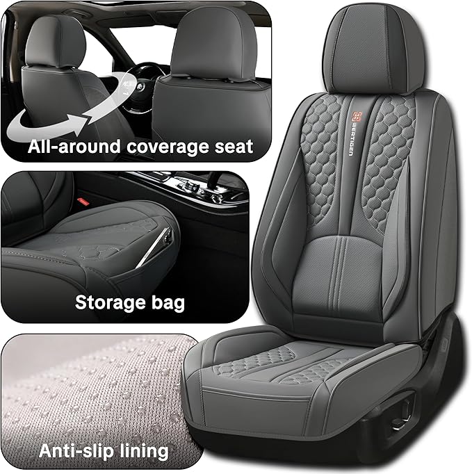 Gray Car Seat Covers for Ford Bronco Sport 2021-2025 Car Seat Cover, Leather, 5 Seats Full Set, with Lumbar Support, Anti-Slip, Beautify Interior, Beautify The Interior of Old Cars