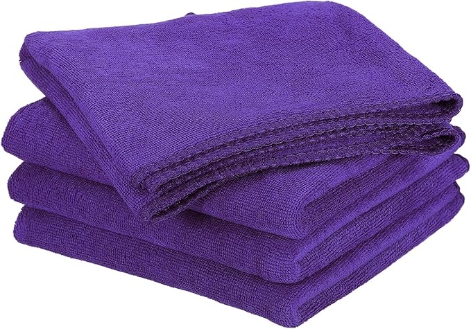 HARFINGTON 4 Pack Microfiber Cleaning Cloth, 28" x 12" Multi-Functional Cleaning Towels Reusable Absorbent Rags for Car Wash Kitchen Household Window Clean, Purple