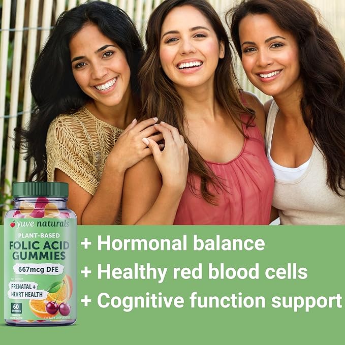 Yuve Prenatal Gummies for Women - Folic Acid Prenatal Vitamins 667 mcg DFE - Chewable Prenatal Vitamins - Hormonal Support & Folate Acid - Vegan & Natural - Prenatal Vitamins Gummies - 2 Pack of 60ct