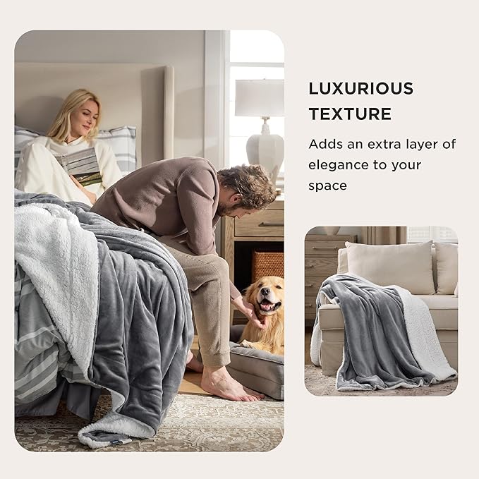 Bedsure Sherpa Fleece Throw Blanket for Couch - Thick and Warm Blanket for Winter, Soft Fuzzy Plush Throw Gift for Women, Grey, 50x60 Inches