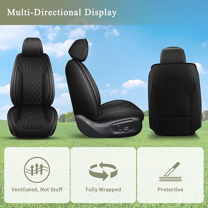 Car Seat Covers Front Seats for Honda CR-V CRV 2015-2025 2026, Breathable Cooling Ice Silk Leather Car Seat Covers, 2 Seats Vehicle Seat Protector Seat Cushion Auto Accessories (Black)
