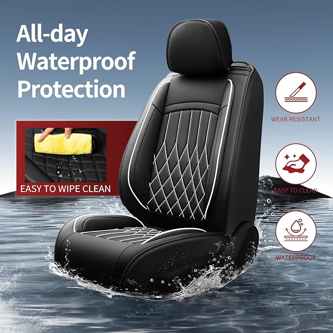 Fit TLX Car Seat Covers for Acura TLX 2014-2026 - Premium Leather, Waterproof, All-Weather, Airbag Compatible, Breathable, Easy Install, Seat Protectors, Only 2 Front seat Covers, Whiteline
