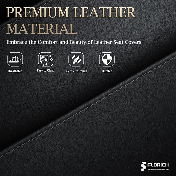 FLORICH Rear Automotive Seat Covers Leather Car Seat Covers Waterproof Back Seat Cover Universal Seat Cushion Protector for Most Cars Trucks SUV-Black&Beige