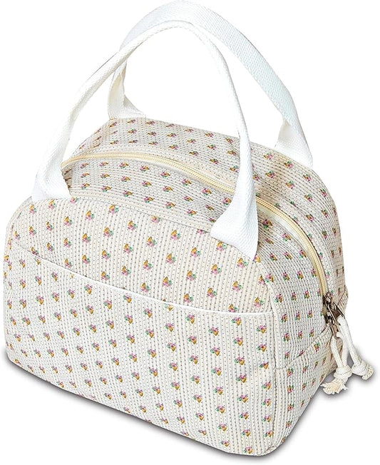 Lunch Bag for Women Insulated Lunch Box Cute Corduroy Lunch Tote Bags Reusable Large Capacity Cooler Bag for Travel Work Picnic