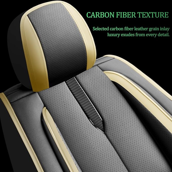 Fit Palisade Car Seat Covers for Hyundai Palisade 2000-2025 2026 -Upgraded Premium Waterproof & Breathable Leather,Airbag Compatible,All-Weather Seat Cushion Protector,2 Front/Black-Beige
