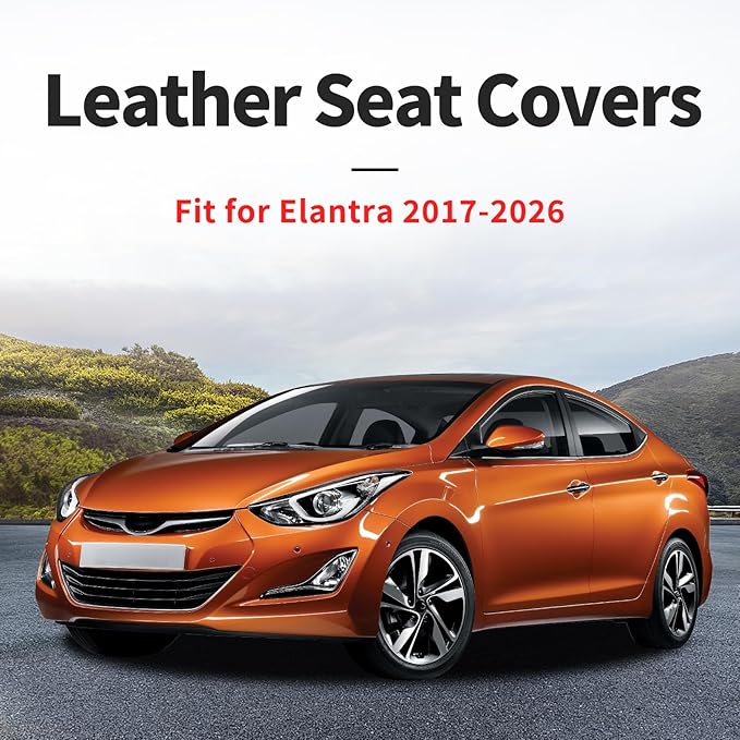 Fit Elantra Car Seat Covers for Hyundai Elantra 2017-2025 2026 - Premium Leather, Waterproof, All-Weather, Airbag Compatible, Anti-Slip, Breathable, Seat Protectors, Full Set, Redline