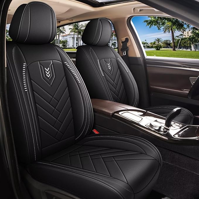 AOMSAZTO Car Seat Covers Fit for Cadillac SRX 2010-2016 Full Set Premium Seat Covers Waterproof Leather Automotive Seat Cushion Protector Compatible with Airbag(5 Seats,Black)