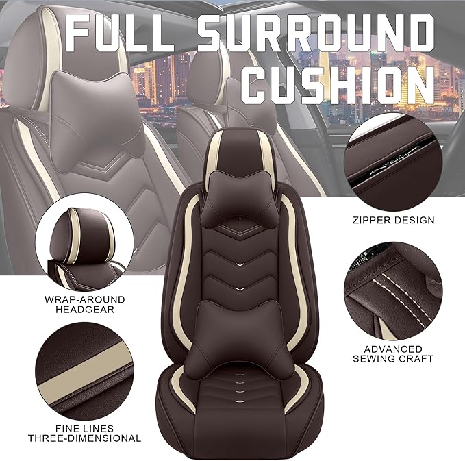 CTDS Car Seat Covers for Honda Civic 2000-2026, Stylish Sport Seat Cover, Premium Nappa Leather Car Seat Cover. Automobile Seat Covers Sets.(Luxury 2 Seats/Coffee Color)