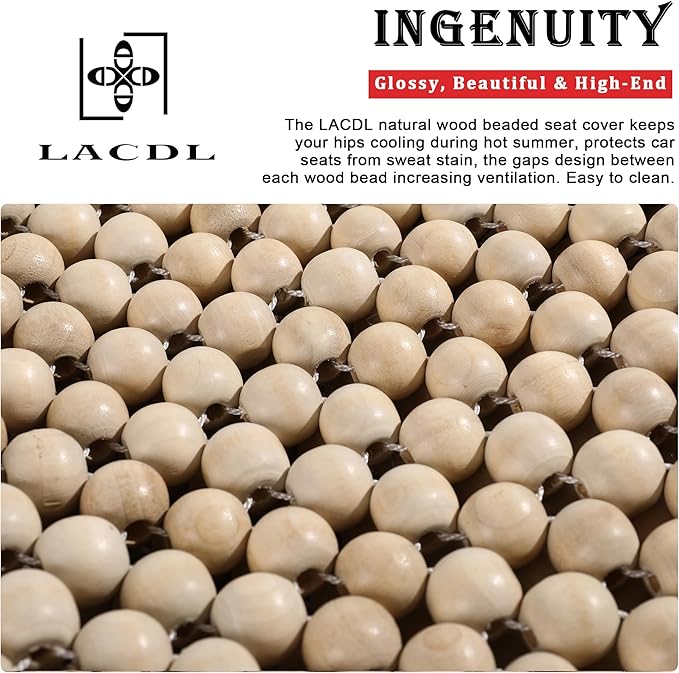 LACDL Beaded Car Seat Covers for Cars, Cooling Bead Seat Cover for Trucks & SUVs - Auto Ventilated Seat Cooler Pad, Natural Wood Breathable Beads - Sweat Protector for Summer, Burlywood