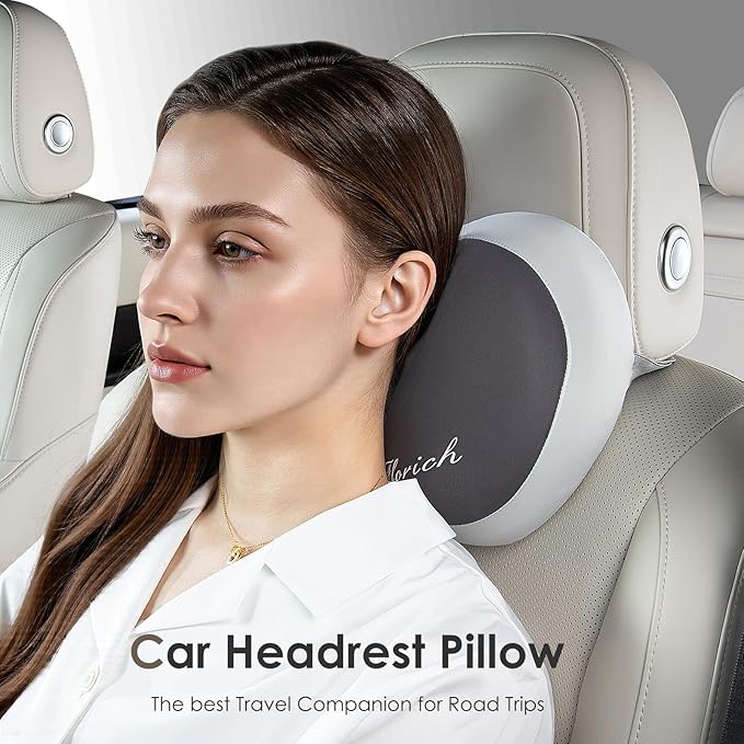 FLORICH 3 PCS Seat Cushion for Carseat Lumbar Support Pillow Car Neck Headrest Pillows Ultrathick Memory Foam Seat Pads Pressure Relief Back Cushion for Office Chair(Beige Grey)