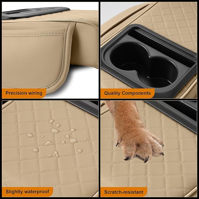 Armrest Cover for Car Fit for Jeep Cherokee Compass Gladiator Liberty Patriot Renegade Wrangler - Center Console Cover with Cup Holders and 2 Storage Pockets(Beige)
