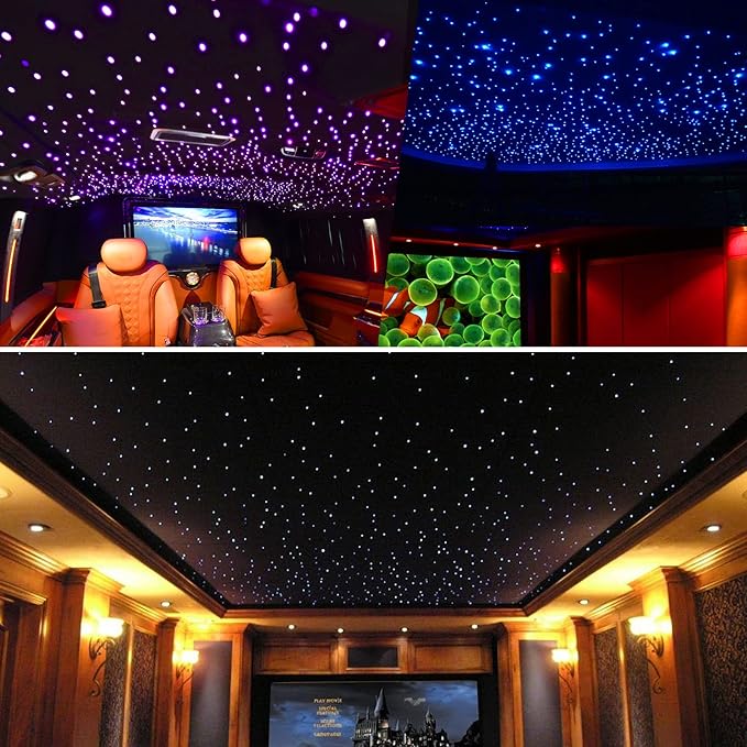 CHINLY 16w 570pcs 9.8ft (0.03in+0.04in+0.06in) RGBW LED Fiber Optic Star Ceiling Light Kit for Headliner/Home Theater