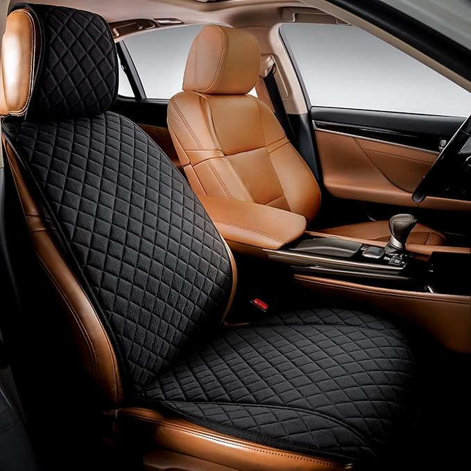 IVICY Faux Linen Front Car Seat Cover – Durable, Non-Slip Seat Protector for Cars – 1 Unit, Black