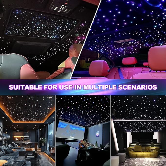 36W 4-Color RGBW Car Starlight Headliner Kit, 1100pcs0.03in13.1ft, Twinkle & Sound Activate 4-Port Fiber Optic Light Engine with Bluetooth APP&Remote Control, Star Lights for Car and Home