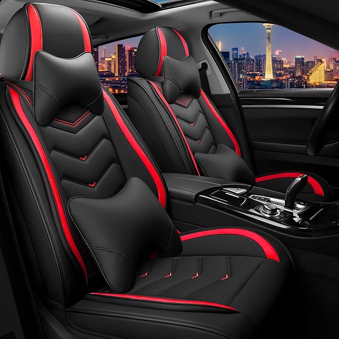 CTDS Car Seat Covers for Nissan Sentra 2000-2026, Stylish Sport Seat Cover, Premium Nappa Leather Car Seat Cover. Automobile Seat Covers Sets.(Luxury 2 Seats/Black Red)