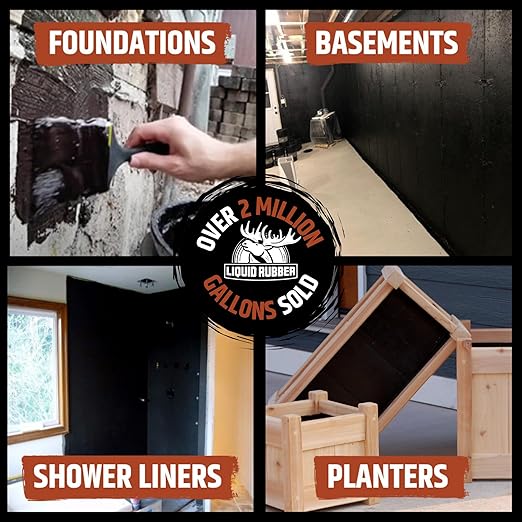 Liquid Rubber Basement and Foundation Repair Sealant - Waterproof Concrete Sealer & Crack Filler - Flexible Coating for Indoor & Outdoor Use - Waterproofing Paint - Black, 2.5 Gallon