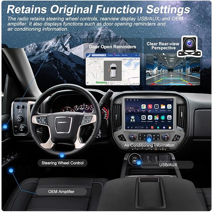 13.1" QLED Car Radio Stereo Upgrade for Chevy Silverado & GMC Sierra 2014-2018, 8-Core Head Unit 4GB+64GB with CarPlay/Android Auto, 2K Touch Screen and 1080P Backup Camera (4+64 Silver)