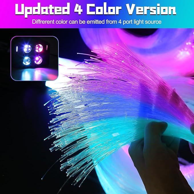 Car Starlight Headliner Kit, 4 Colors 32W Twinkle & Meteor Fiber Optic Ceiling Lights, 2 in 1 Light Engine 800pcs*0.03in*13.1ft+240 RGBW Shooting Stars Lights for Car Roof Décor