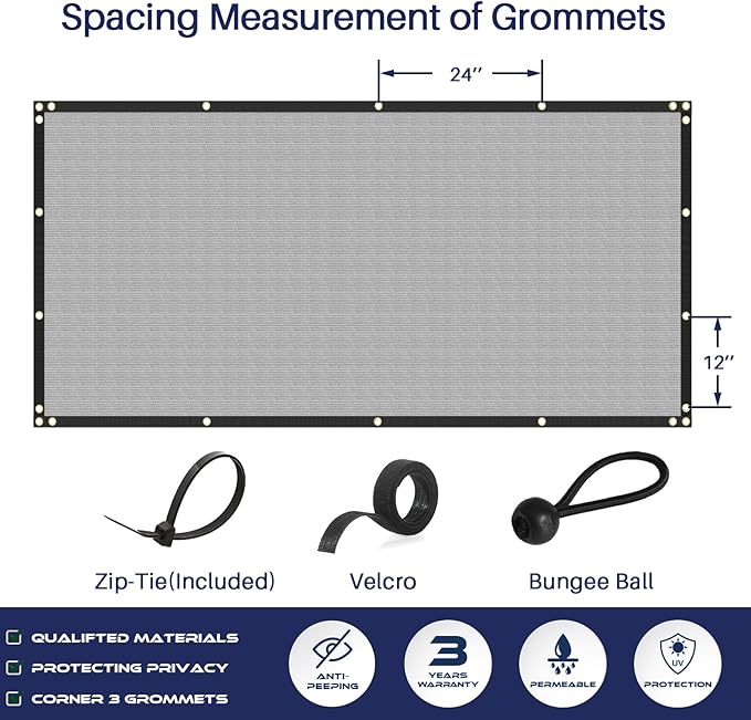 Windscreen4less Privacy Fence Screen Heavy Duty Windscreen Fencing Mesh Fabric Shade Net Cover with Brass Grommtes for Outdoor Wall Garden Yard Pool Deck, 8'x24' Light Gray