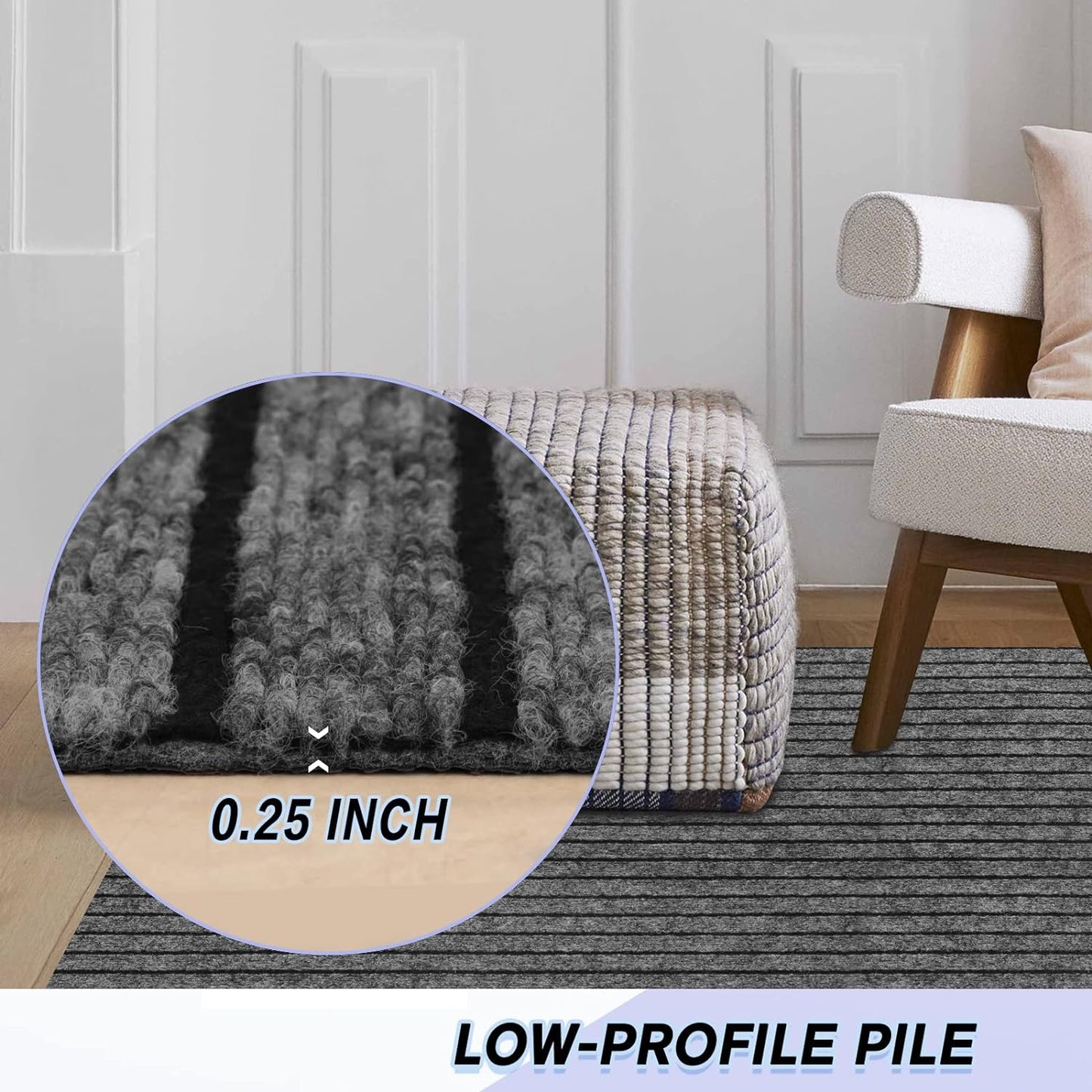 Custom Size Backed Non-Slip Area Rugs Runner, Easy Clean, Waterproof Runner Rugs for Hallway Entryway, Kitchen, Laundry, 2FT x 28FT, Gray Stripe