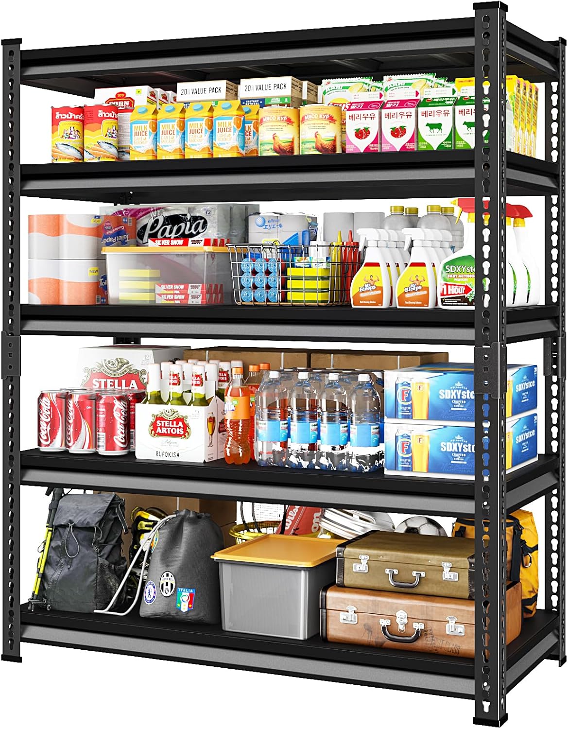 48" W Garage Shelving Heavy Duty, 3000LBS Loads Shelving Units and Storage Racks, 5-Tier Metal Garage Storage Shelves, Industrial Utility Shelf,48" Wx24 Dx78 H，2 Pack
