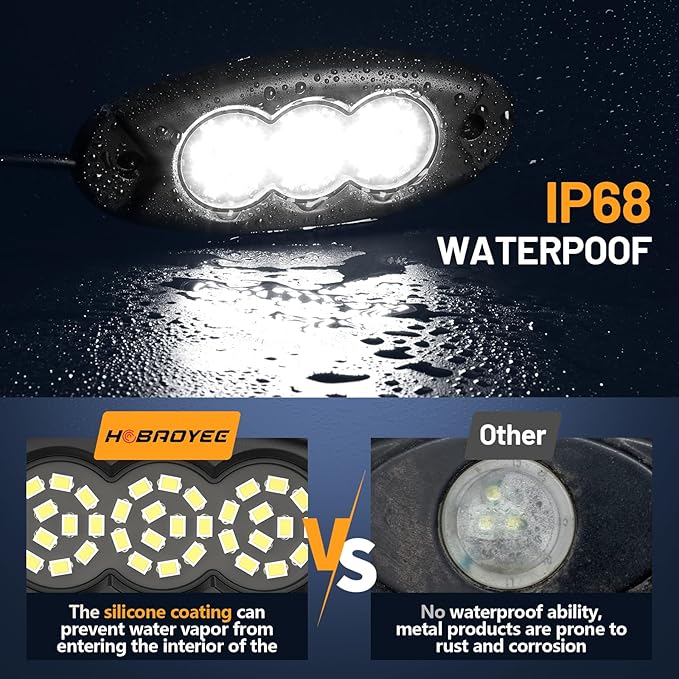 30Pods Pure White Rock Lights 36 LEDs SMD Chips 6500K Super Bright Underglow Light IP68 Waterproof for Trucks Pickup SUV Car with 32.8ft Wire