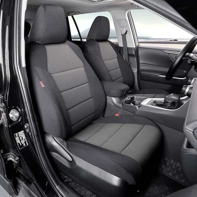 coverdream 2026 Rav4 Seat Covers Custom Fit for 2026 Toyota Rav4 Hybrid (Woodland/Limited) SUV,Full Set Polyester Car Seat Protector Black & Grey