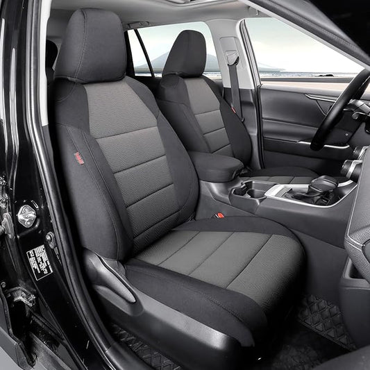 coverdream 2026 Rav4 Seat Covers Custom Fit for 2026 Toyota Rav4 Hybrid (Woodland/Limited) SUV,Full Set Polyester Car Seat Protector Black & Grey