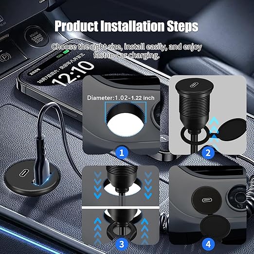 Single Port USB C 3.0 Male to USB C 3.0 Female Extension Cable,Flush Mount Waterproof Panel Cable for Car,Truck,Boat,Motorcycle Dashboard 3.3ft
