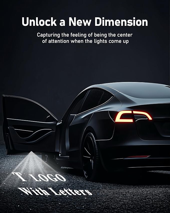 LOWEEY 4K Car Door Lights Logo Projector, Premium Accessories Compatible with All Tesla Model Y Juniper Model 3 Highland X S, OEM Style Ultra-Bright No Fade 3D Laser Puddle Welcome Ghost Light(4 Pack)