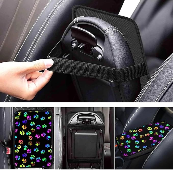 Dreaweet Colorful Dog Paw Print Center Console Cover Cute Armrest Cover for Car Soft Comfortable Arm Rest Cover Pad for Truck SUV Car Center Console Cover Replacement