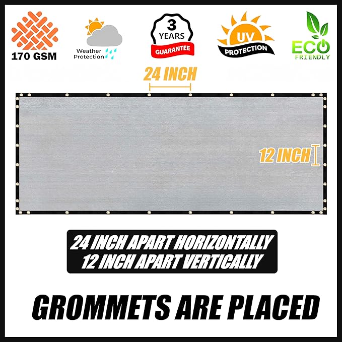 Royal Shade Custom Size 5' x 152' Grey Fence Privacy Screen Windscreen Cover Netting Mesh Fabric Cloth - Cable Zip Ties Included (We Make Custom Size)