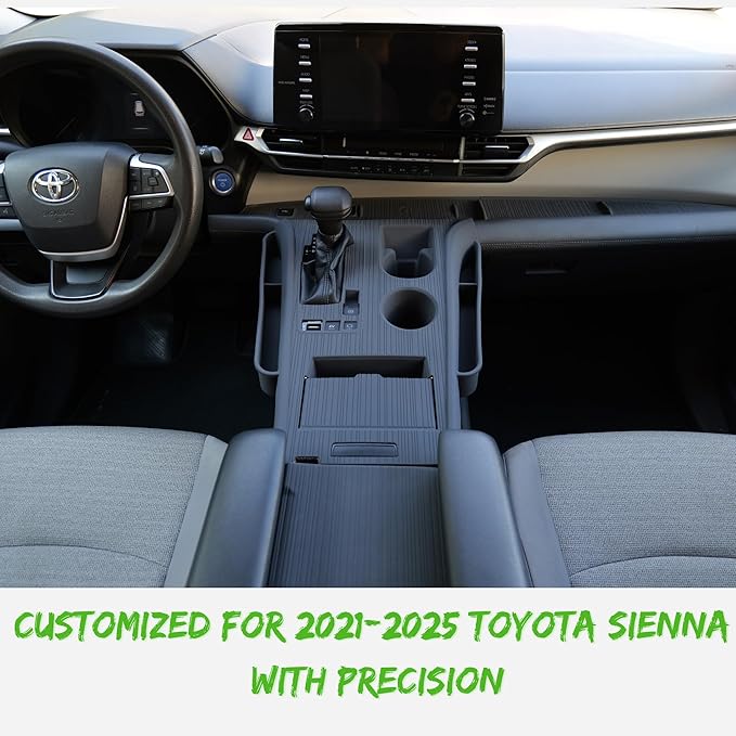 Central Control Gear Shift Panel Cover for Toyota Sienna 2025 2024 2023 2022 2021, Soft Silicone Console Pad with Built-in Cup Holder Insert