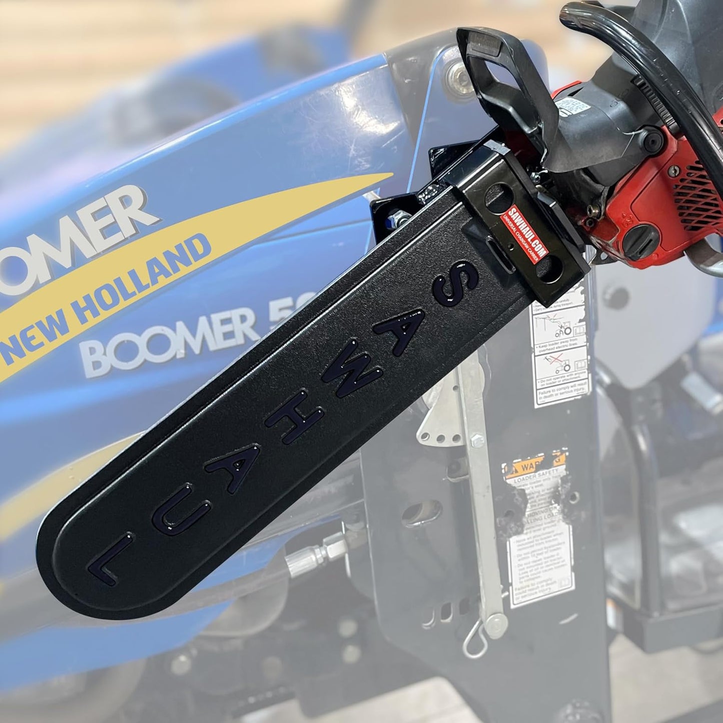 SawHaul Snap-Lok Universal Chainsaw Carrier Kit for Tractors and Skid Steers – 20 Inch Black Scabbard with Rotating Mount – Compatible with All Chainsaw Brands – Made in USA