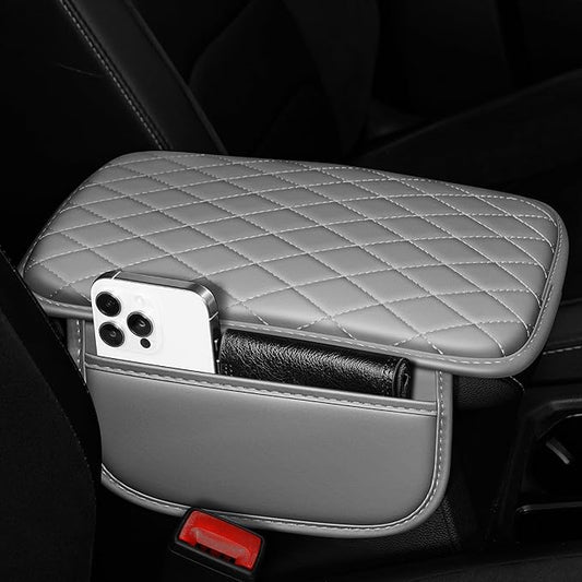 Center Console Cover for Cars Fit for Jeep Wrangler Leather Armrest Covers with 2 Storage Bags(Grey)