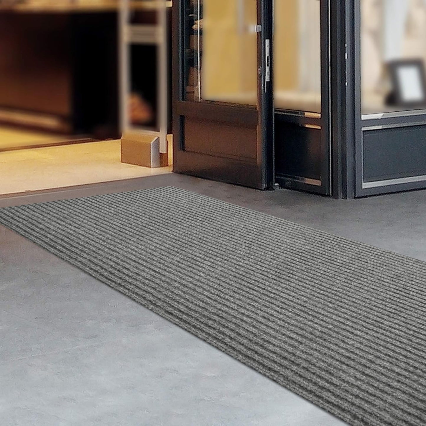 iCustomRug Spartan Weather Warrior Indoor/Outdoor Utility Ribbed Carpet Runner with Non-Slip Thermoplastic Rubber Backing, 3ft X 14ft in Grey