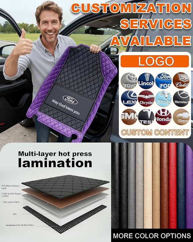 All-Weather car Floor MATS-Suitable for 99% of car Models,Leather car mat, offering Personalized Embroidery and Multiple Color Options,Provide Protection for car Rug (Red Rice)