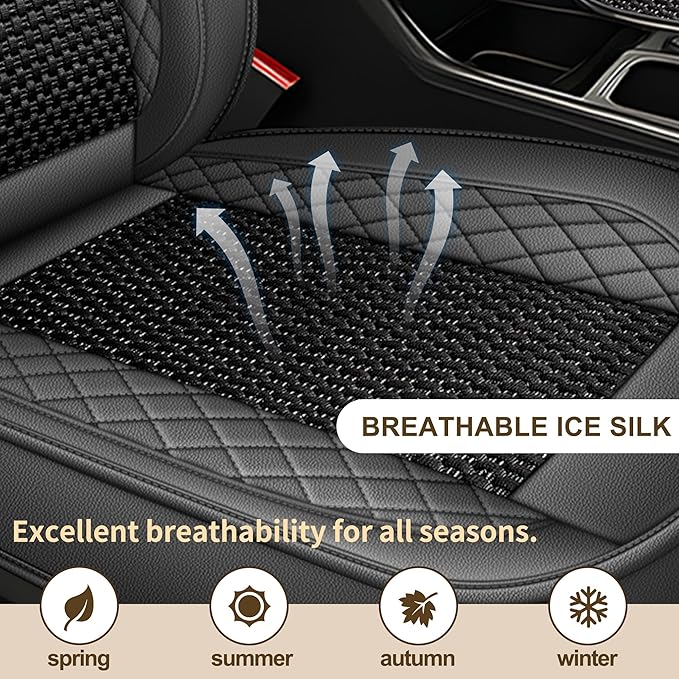 TTX LIGHTING for Mazda CX-5 2013-2026 Car Seat Covers, Breathable Ice Silk & Leather Seat Protector, Cool & Anti-Sweat for Long Driving, Airbag Compatible, 2 Front Seats (Black&Gray)